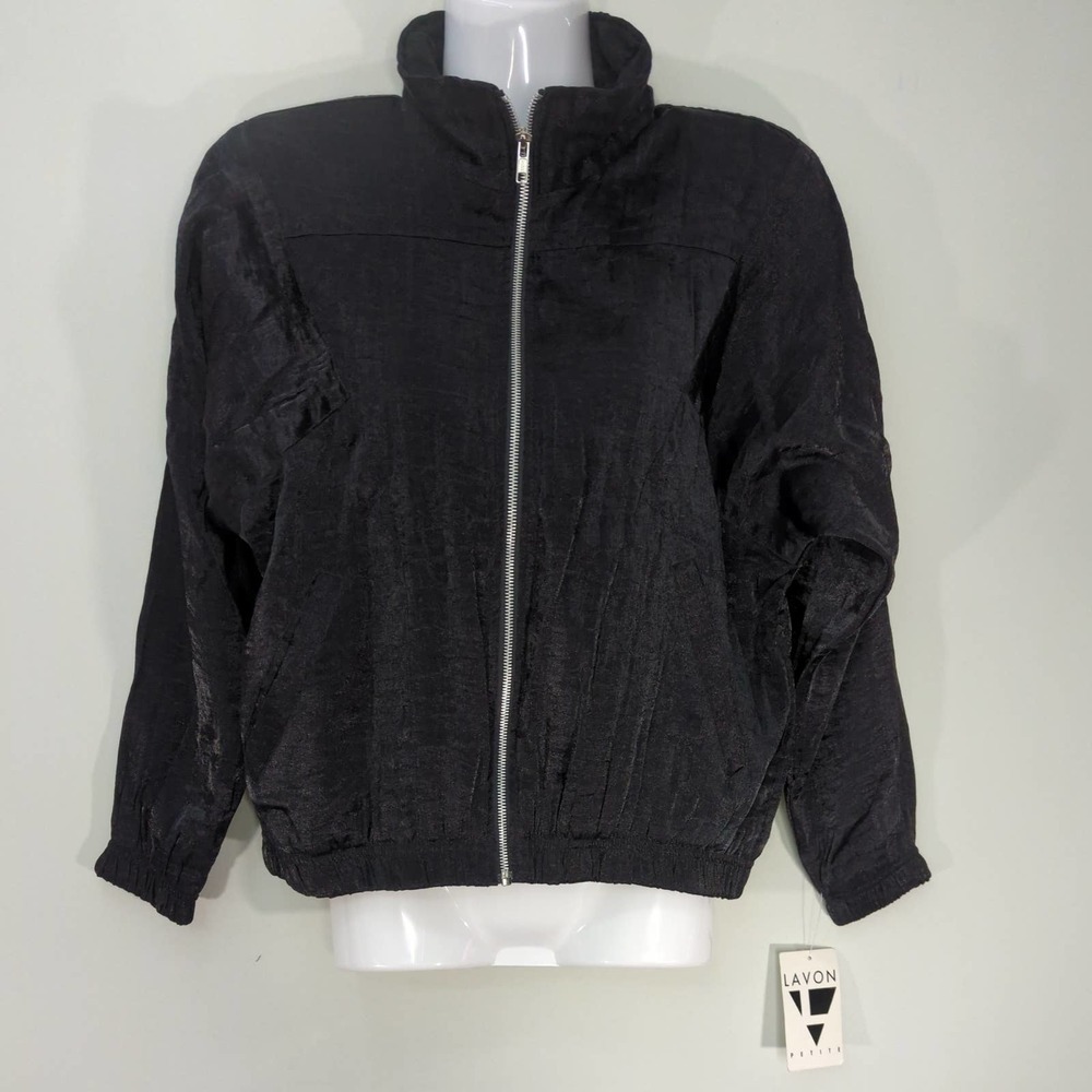 Vintage Lavon Womens Windbreaker Jacket Black Logo Back Petite S NWT